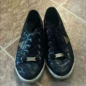 Guess Black Quilted Sneakers with Gold Details